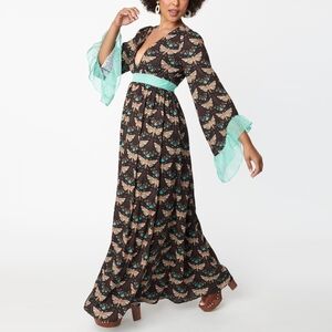 Unique Vintage 1970’s style mint gypsy moth maxi dress 2X goth art nouveau boho